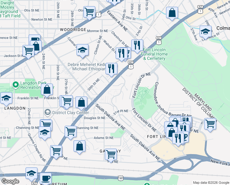 map of restaurants, bars, coffee shops, grocery stores, and more near 101 Independence Avenue Southeast in Washington