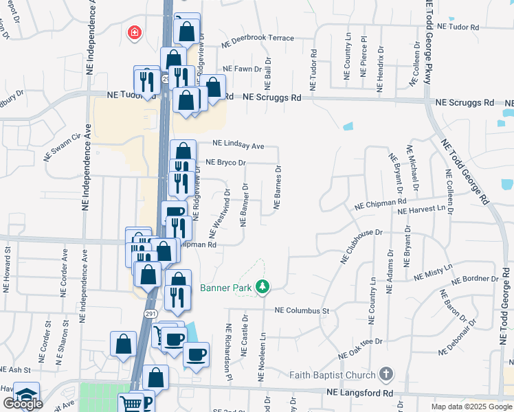 map of restaurants, bars, coffee shops, grocery stores, and more near 716 Northeast Ball Drive in Lee's Summit