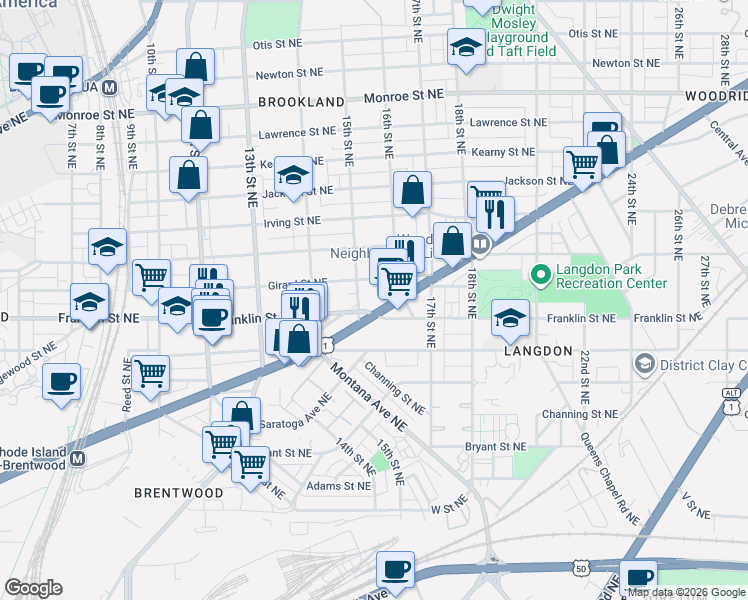 map of restaurants, bars, coffee shops, grocery stores, and more near 101 Independence Avenue Southeast in Washington