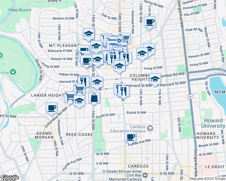 map of restaurants, bars, coffee shops, grocery stores, and more near 101 Independence Avenue Southeast in Washington