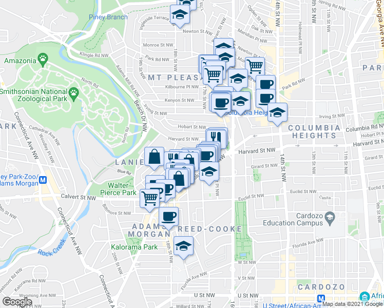 map of restaurants, bars, coffee shops, grocery stores, and more near 101 Independence Avenue Southeast in Washington