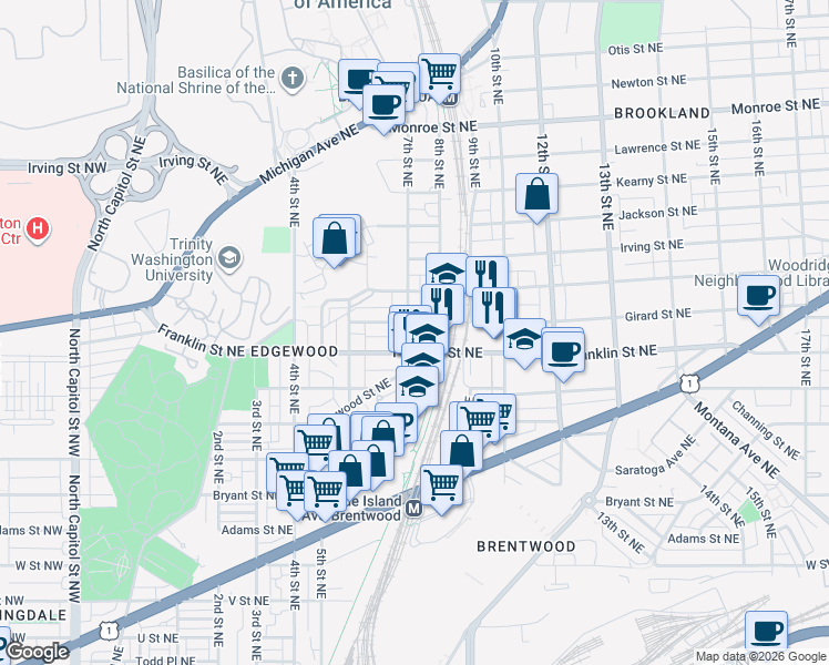 map of restaurants, bars, coffee shops, grocery stores, and more near 101 Independence Avenue Southeast in Washington