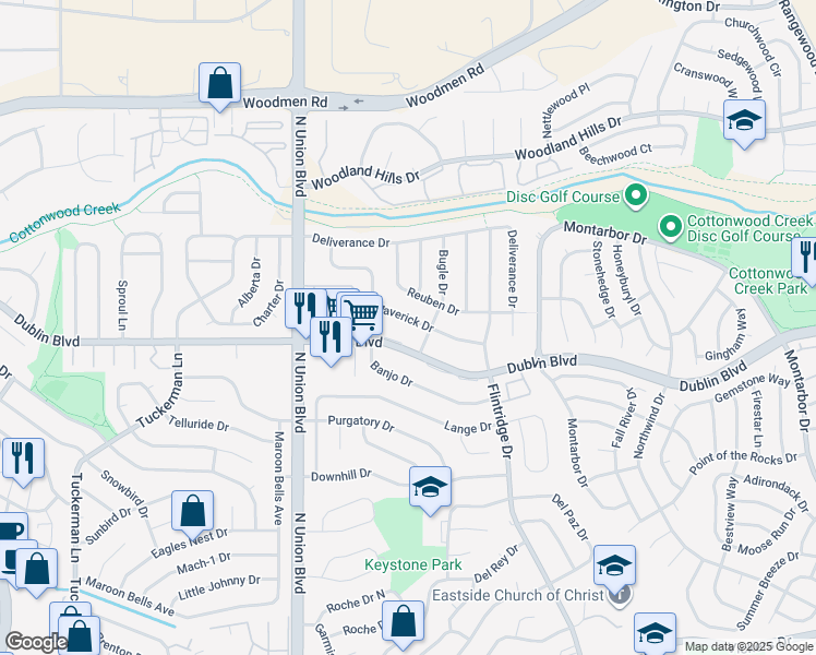 map of restaurants, bars, coffee shops, grocery stores, and more near 3084 Maverick Drive in Colorado Springs