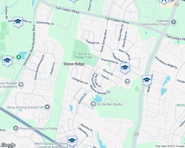 map of restaurants, bars, coffee shops, grocery stores, and more near 24990 Mineral Springs Circle in Aldie