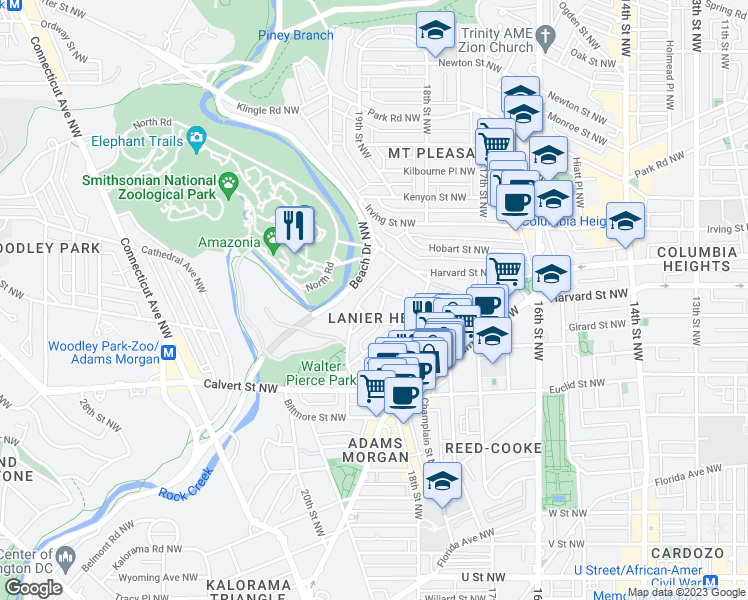 map of restaurants, bars, coffee shops, grocery stores, and more near 101 Independence Avenue Southeast in Washington