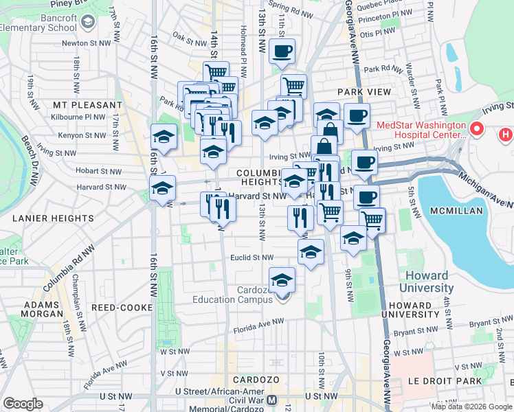 map of restaurants, bars, coffee shops, grocery stores, and more near 101 Independence Avenue Southeast in Washington