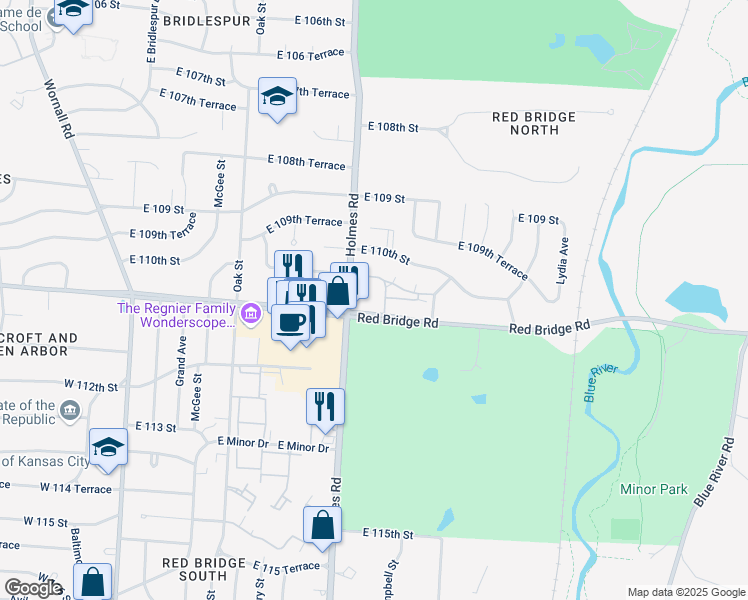 map of restaurants, bars, coffee shops, grocery stores, and more near 11022 charlotte street in Kansas City