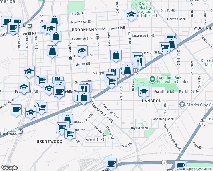 map of restaurants, bars, coffee shops, grocery stores, and more near 101 Independence Avenue Southeast in Washington