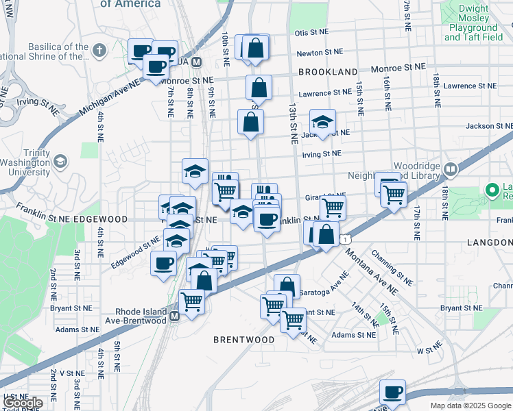 map of restaurants, bars, coffee shops, grocery stores, and more near 101 Independence Avenue Southeast in Washington