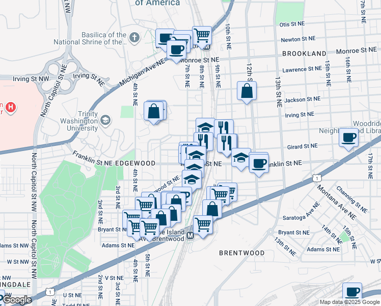 map of restaurants, bars, coffee shops, grocery stores, and more near 101 Independence Avenue Southeast in Washington