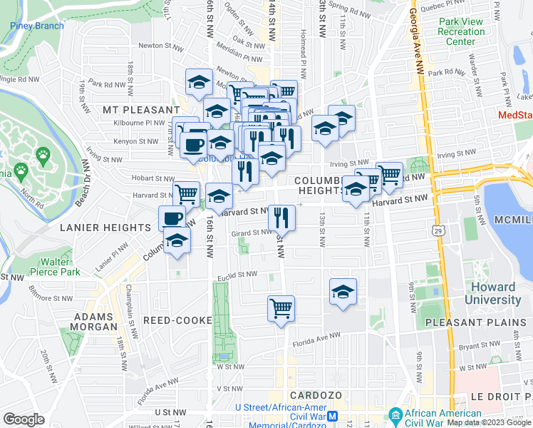 map of restaurants, bars, coffee shops, grocery stores, and more near 101 Independence Avenue Southeast in Washington