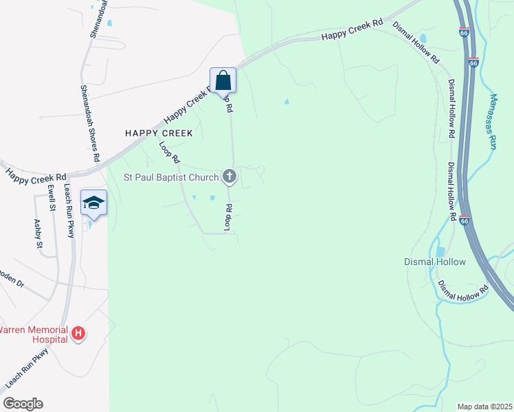 map of restaurants, bars, coffee shops, grocery stores, and more near 694 Loop Road in Front Royal