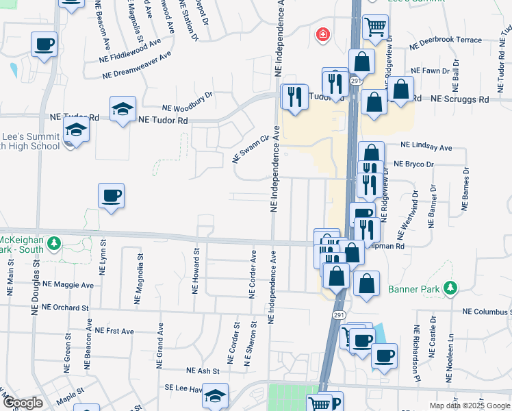 map of restaurants, bars, coffee shops, grocery stores, and more near 617 English Manor Drive in Lee's Summit