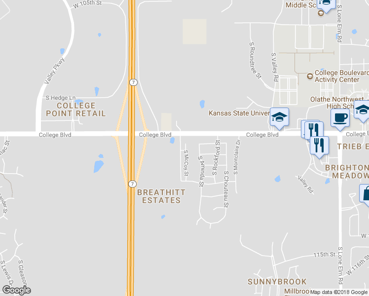 map of restaurants, bars, coffee shops, grocery stores, and more near 11133 South Woodsonia Drive in Olathe