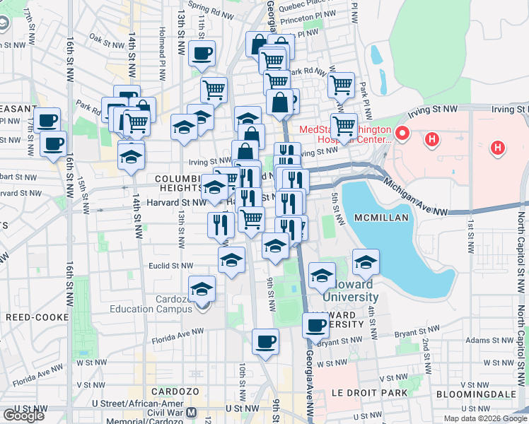 map of restaurants, bars, coffee shops, grocery stores, and more near 101 Independence Avenue Southeast in Washington