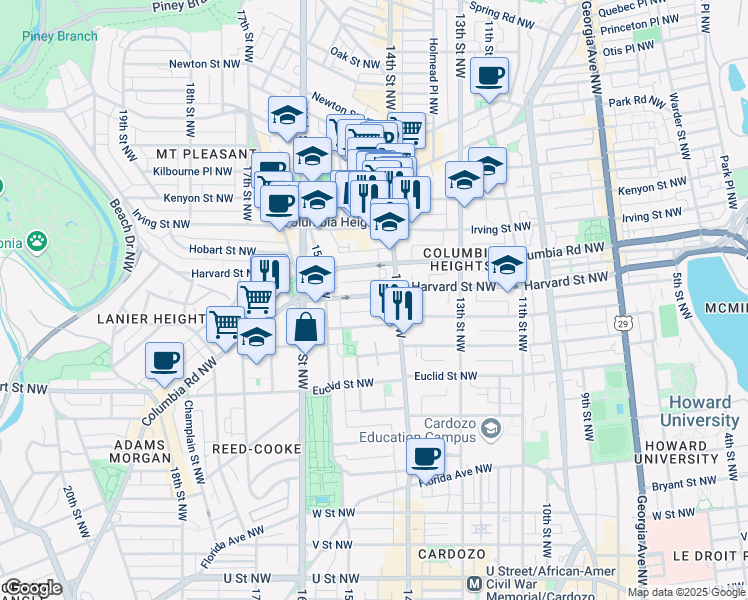 map of restaurants, bars, coffee shops, grocery stores, and more near 101 Independence Avenue Southeast in Washington
