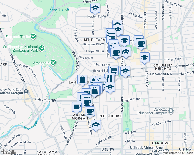 map of restaurants, bars, coffee shops, grocery stores, and more near 101 Independence Avenue Southeast in Washington