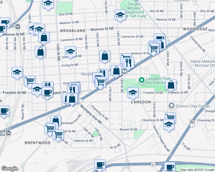 map of restaurants, bars, coffee shops, grocery stores, and more near 101 Independence Avenue Southeast in Washington