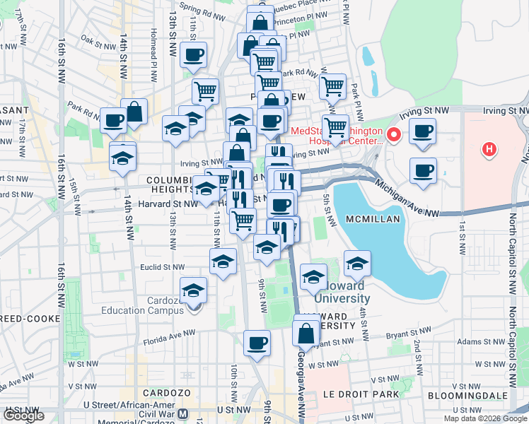 map of restaurants, bars, coffee shops, grocery stores, and more near 101 Independence Avenue Southeast in Washington