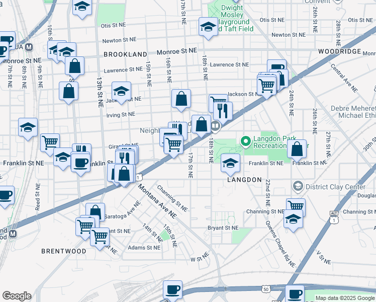 map of restaurants, bars, coffee shops, grocery stores, and more near 101 Independence Avenue Southeast in Washington