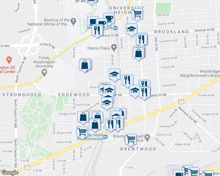 map of restaurants, bars, coffee shops, grocery stores, and more near 101 Independence Avenue Southeast in Washington