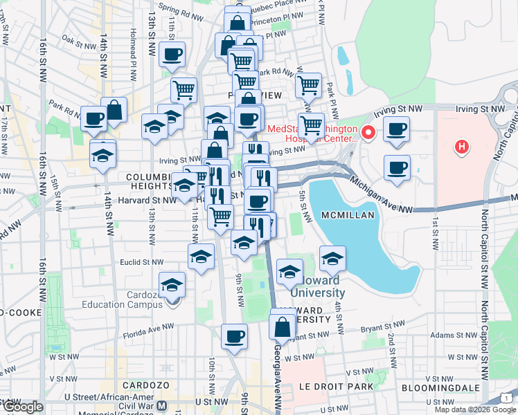 map of restaurants, bars, coffee shops, grocery stores, and more near 101 Independence Avenue Southeast in Washington