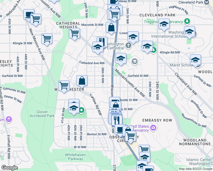 map of restaurants, bars, coffee shops, grocery stores, and more near 3715 Fulton Street Northwest in Washington