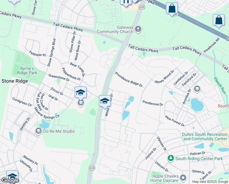 map of restaurants, bars, coffee shops, grocery stores, and more near 25008 White Sands Drive in Chantilly
