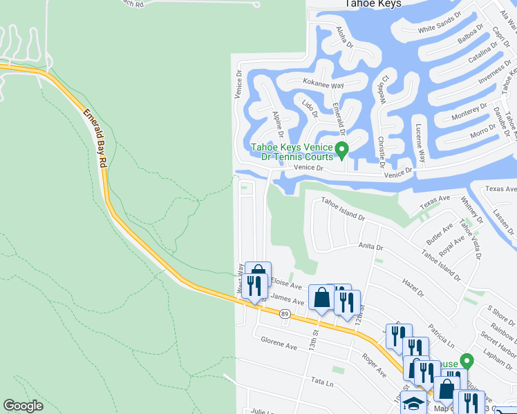 map of restaurants, bars, coffee shops, grocery stores, and more near 2138 Lukins Way in South Lake Tahoe