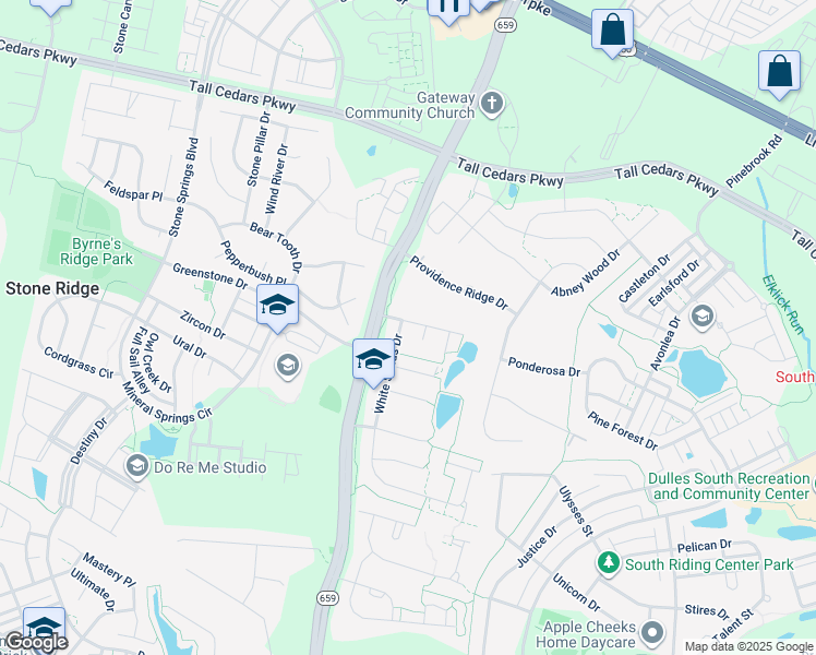 map of restaurants, bars, coffee shops, grocery stores, and more near 25008 White Sands Drive in Chantilly