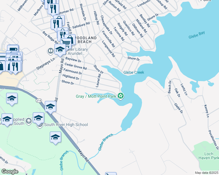 map of restaurants, bars, coffee shops, grocery stores, and more near 517 Highland Drive in Edgewater