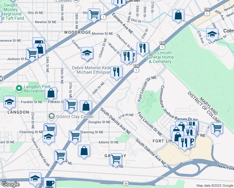 map of restaurants, bars, coffee shops, grocery stores, and more near 101 Independence Avenue Southeast in Washington