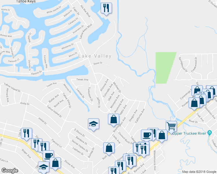 map of restaurants, bars, coffee shops, grocery stores, and more near 2297 Colorado Avenue in South Lake Tahoe