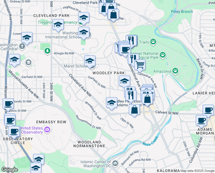 map of restaurants, bars, coffee shops, grocery stores, and more near 2905 Garfield Street Northwest in Washington