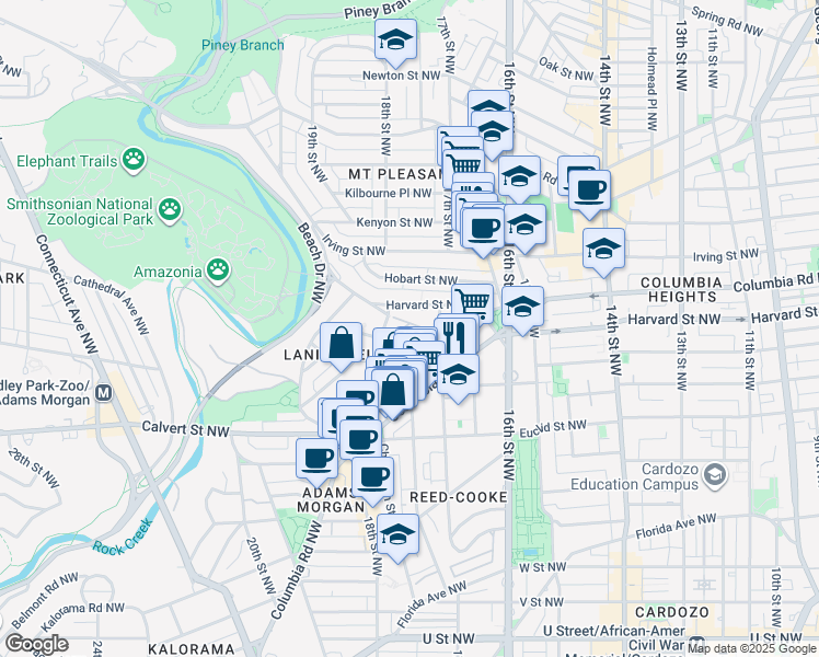 map of restaurants, bars, coffee shops, grocery stores, and more near 101 Independence Avenue Southeast in Washington