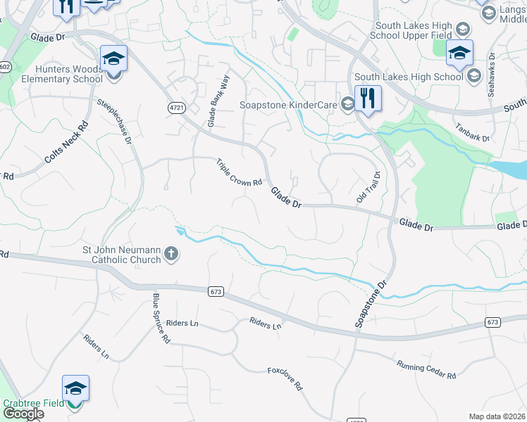 map of restaurants, bars, coffee shops, grocery stores, and more near 2419 Black Cap Lane in Reston