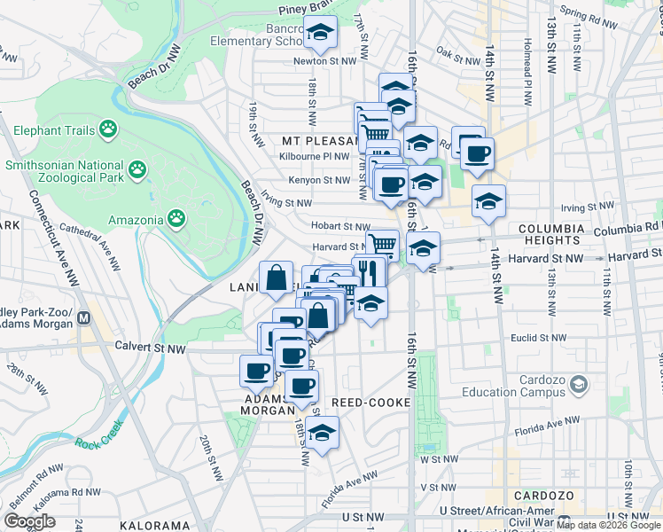 map of restaurants, bars, coffee shops, grocery stores, and more near 1702 Summit Place Northwest in Washington