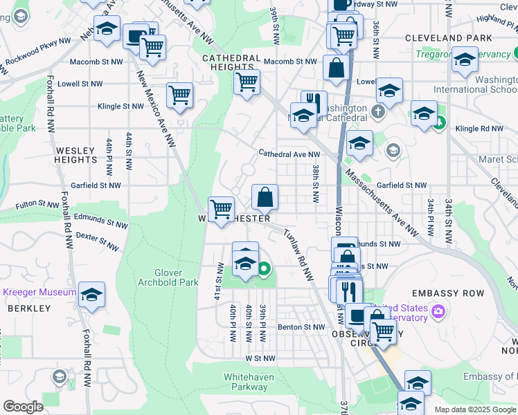 map of restaurants, bars, coffee shops, grocery stores, and more near 3921 Fulton Street Northwest in Washington