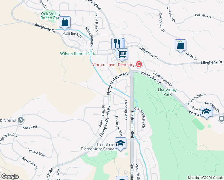 map of restaurants, bars, coffee shops, grocery stores, and more near 1605 Manning Way in Colorado Springs