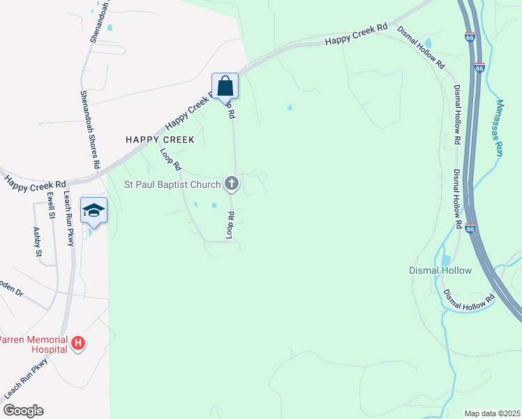 map of restaurants, bars, coffee shops, grocery stores, and more near 694 Loop Road in Front Royal