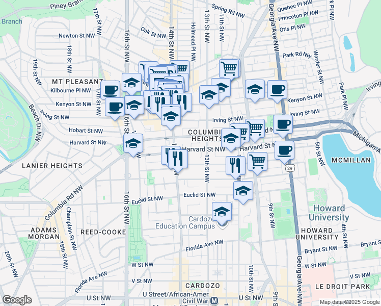 map of restaurants, bars, coffee shops, grocery stores, and more near 101 Independence Avenue Southeast in Washington