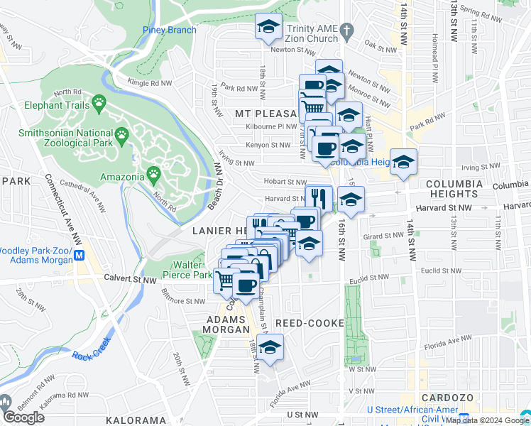 map of restaurants, bars, coffee shops, grocery stores, and more near 101 Independence Avenue Southeast in Washington
