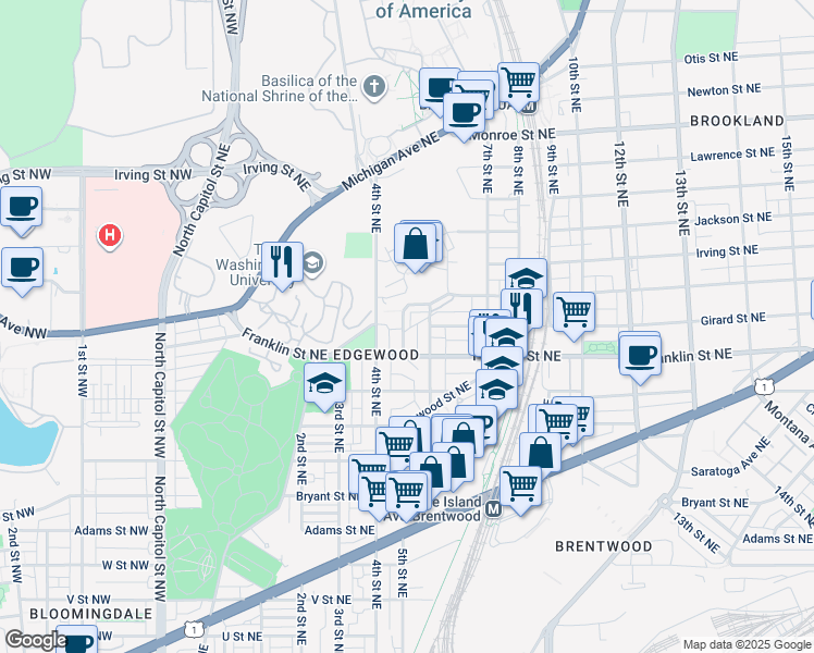 map of restaurants, bars, coffee shops, grocery stores, and more near 2831 Chancellor's Way Northeast in Washington