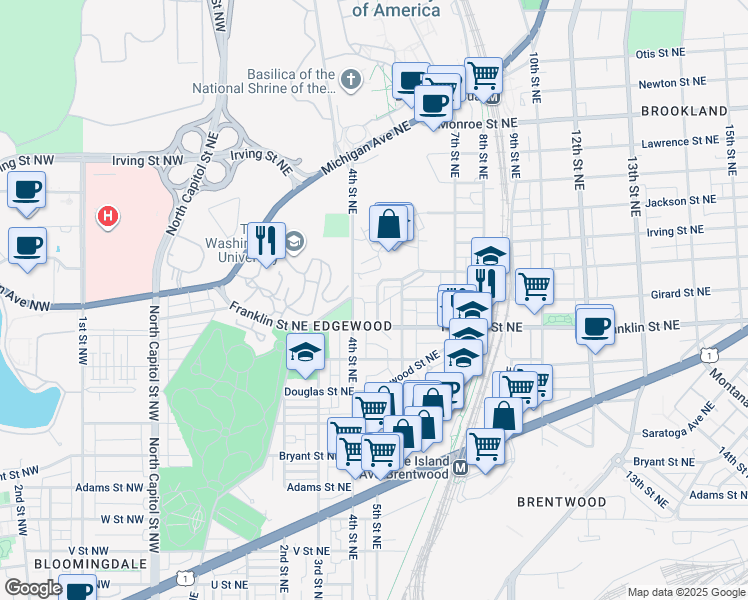 map of restaurants, bars, coffee shops, grocery stores, and more near 2824 Chancellor's Way Northeast in Washington