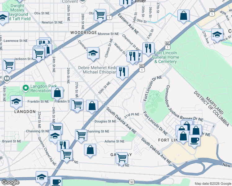 map of restaurants, bars, coffee shops, grocery stores, and more near 101 Independence Avenue Southeast in Washington