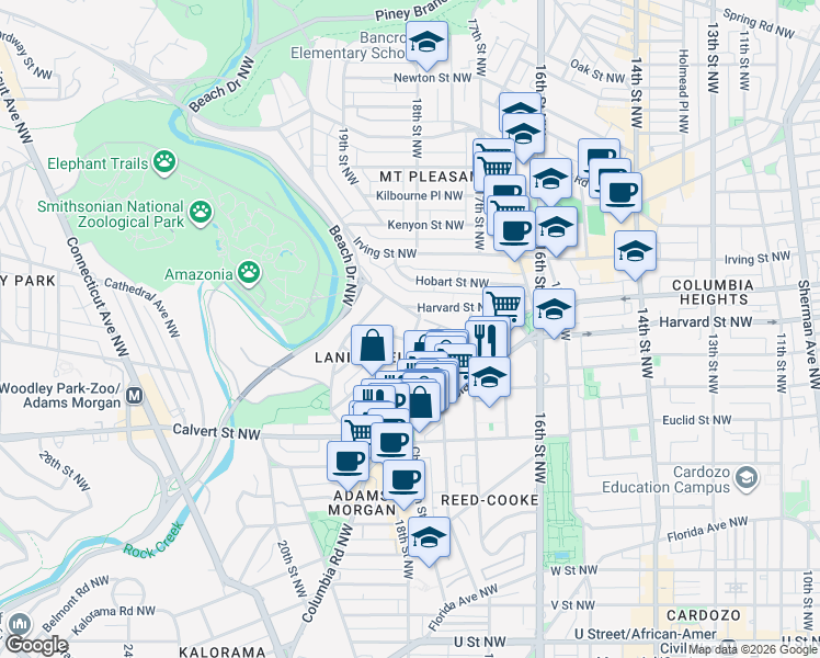 map of restaurants, bars, coffee shops, grocery stores, and more near 101 Independence Avenue Southeast in Washington