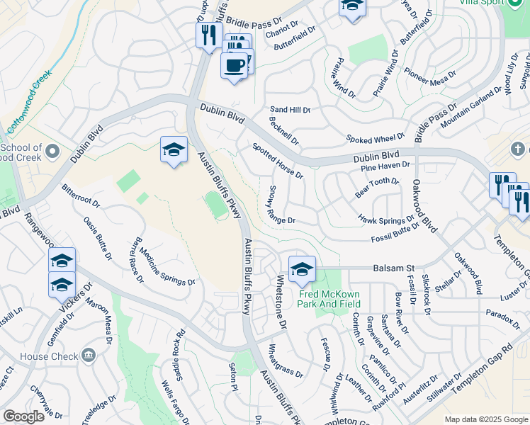 map of restaurants, bars, coffee shops, grocery stores, and more near 6644 Snowy Range Drive in Colorado Springs