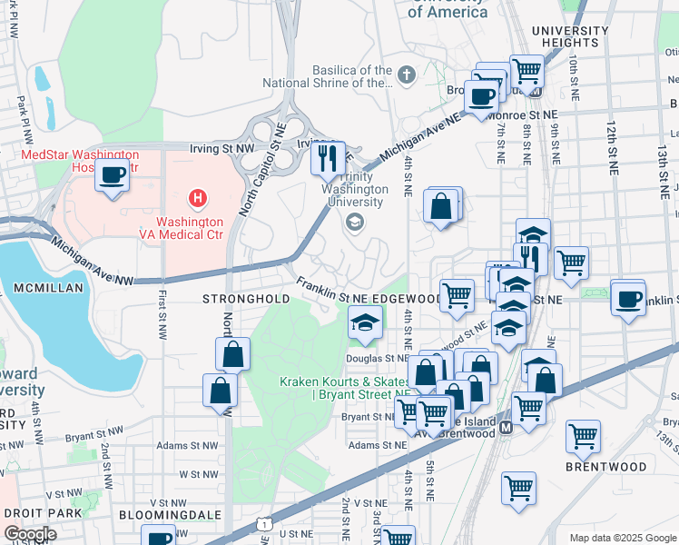 map of restaurants, bars, coffee shops, grocery stores, and more near 101 Independence Avenue Southeast in Washington