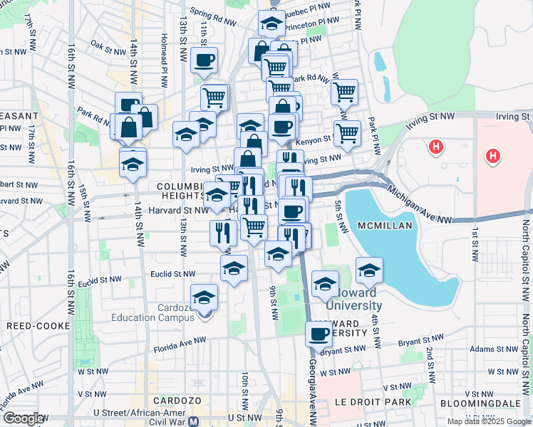 map of restaurants, bars, coffee shops, grocery stores, and more near 101 Independence Avenue Southeast in Washington