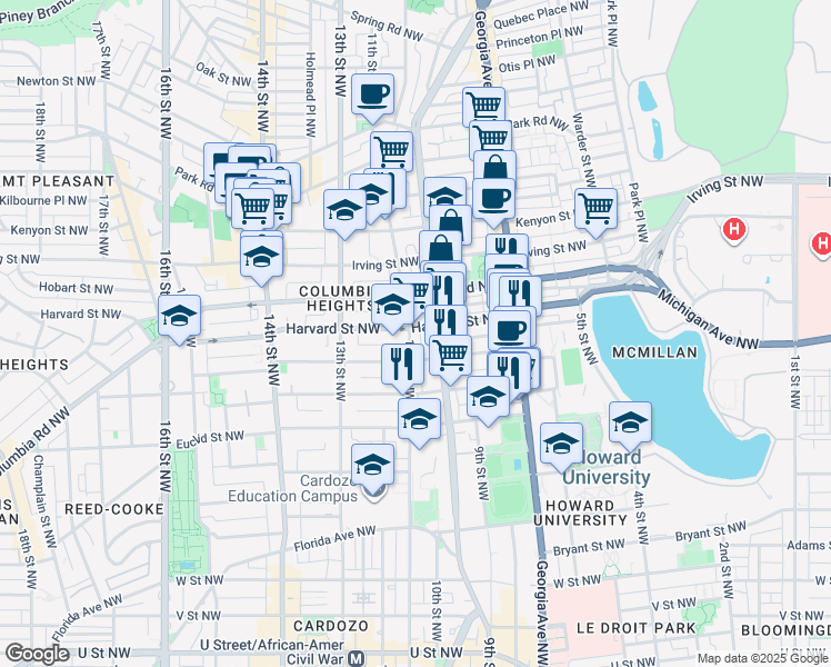 map of restaurants, bars, coffee shops, grocery stores, and more near 101 Independence Avenue Southeast in Washington